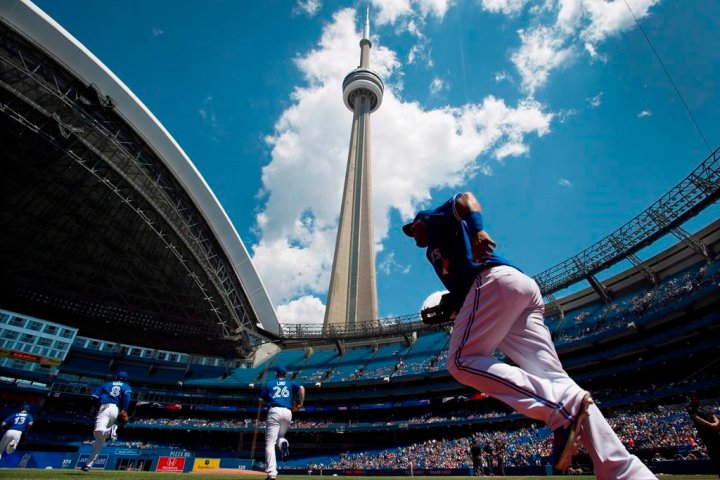 The Rogers Centre’s roof is open for the upcoming Jays-Tigers game.