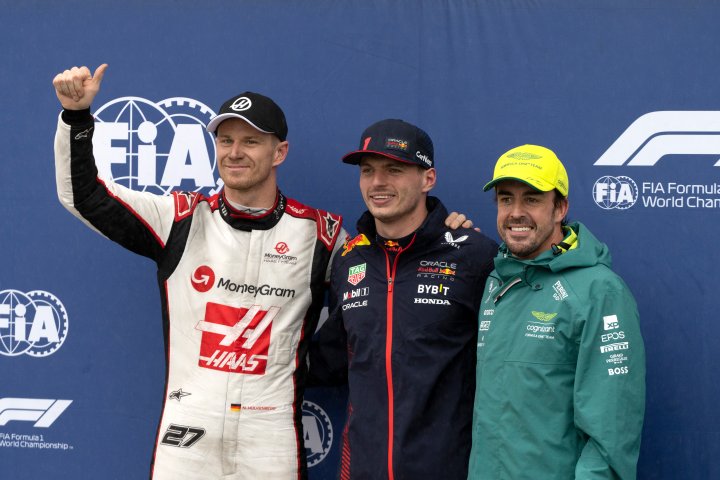 Max Verstappen from Red Bull secures pole position amidst rainy conditions at the Canadian Grand Prix.