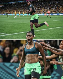 Oshoala schrijft geschiedenis in de overwinning van de Super Falcons tegen Australië tijdens het WK 2023.