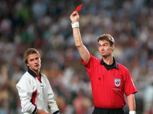 Verlies van eetlust en slaap na rode kaart van Beckham tijdens het Wereldkampioenschap 1998