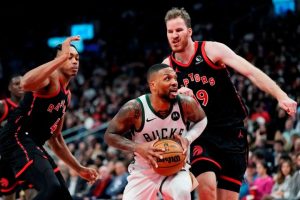 Lillard and the Bucks secure a dominant victory over the Raptors with a score of 128-112