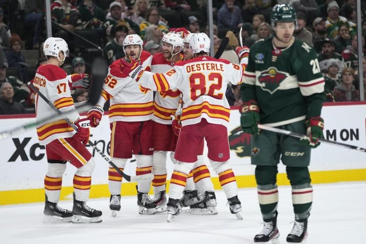 Mangiapane and Huberdeau lead Flames to a 3-1 victory over Wild
