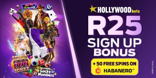 Registreren en inloggen bij Hollywoodbets Online: R25 Bonus + 50 Gratis Spins op Spina Zonke