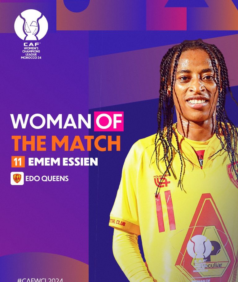 Essien wint de Player of the Match Award na het helpen van Edo Queens om Sundowns te verslaan in CAFWCL.